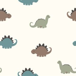 Baumwollflanell bunte Dinosaurier - creme