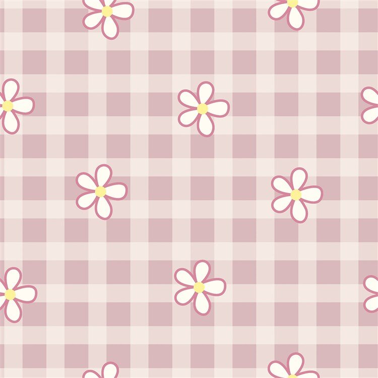 Baumwollflanell Blumen auf Karo - softrosa