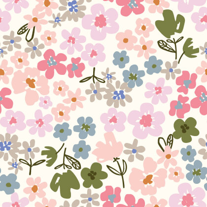 French Terry Digital bunter Blumenregen - creme