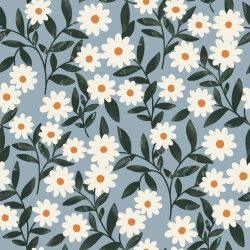 French Terry Digital Blumenranken - eisblau