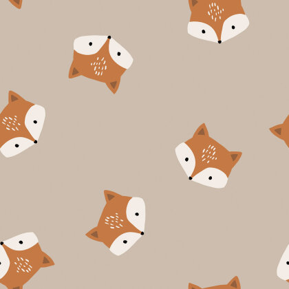 French Terry Digital süße Fuchsköpfe - hellbeige