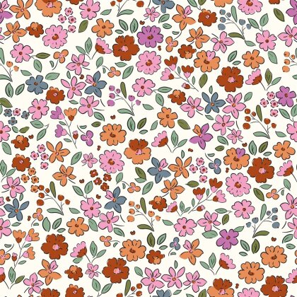 French Terry Digital kleine Blumen - wollweiß - creme