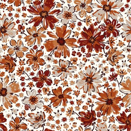 French Terry Digital Herbst Blumen - wollweiß