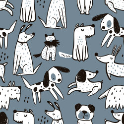 French Terry Digital lustige Hunde - rauchblau