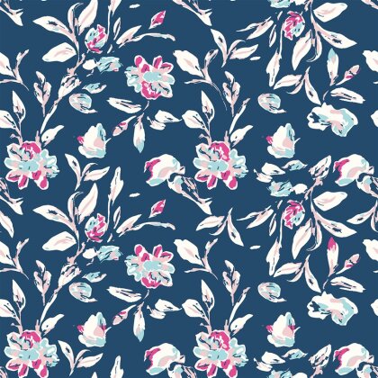 Wintersweat Digital Blumenranken - marineblau