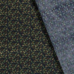 Baumwollpopeline Foliendruck Mistel & Ilex - dunkelblau/gold