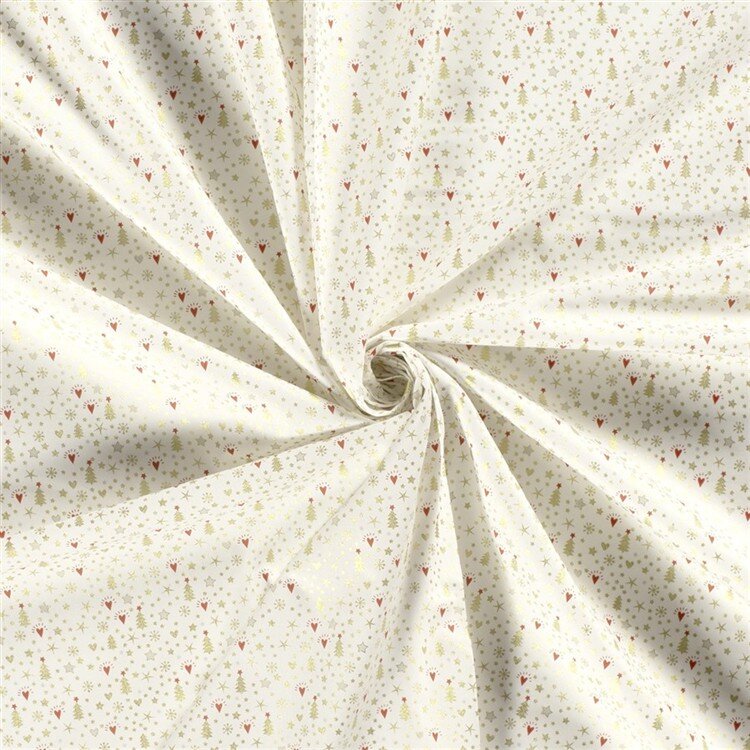 Baumwollpopeline Foliendruck Mini Weihnachten - creme/gold
