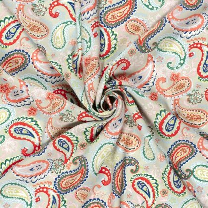 Bambus Popeline buntes Paisley - hellbeige