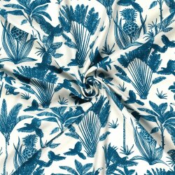 Viskose Popeline Palmen und Vögel - indigo
