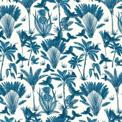 Viskose Popeline Palmen und Vögel - indigo