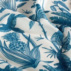 Viskose Popeline Palmen und Vögel - indigo