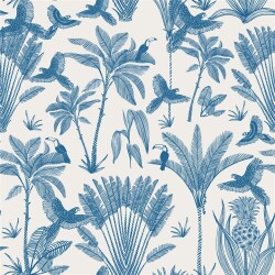 Viskose Popeline Palmen und Vögel - indigo