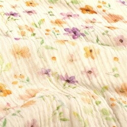 Musselin BIO~Organic Digital HerbstBlumen - creme