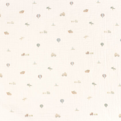 Musselin Digital kleine Fahrzeuge- creme