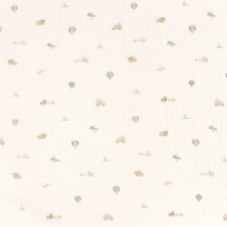 Musselin Digital kleine Fahrzeuge- creme