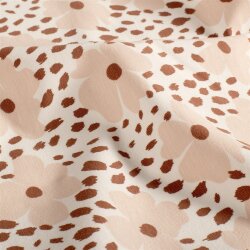 Baumwolljersey Blüten mit Tupfen - cremeweiss