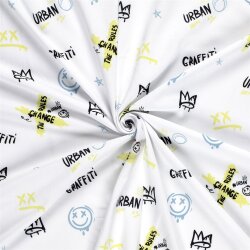Baumwolljersey Graffiti Text - weiss