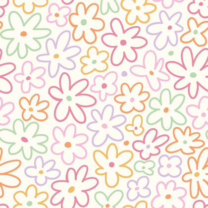 Baumwollpopeline bunte Blumen - creme