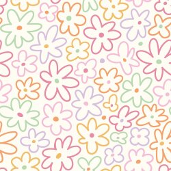 Baumwollpopeline bunte Blumen - creme
