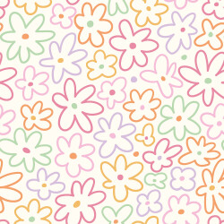 Baumwollpopeline bunte Blumen - creme