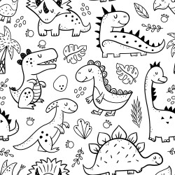 Baumwollpopeline Ausmalstoff Dinowelt - weiss