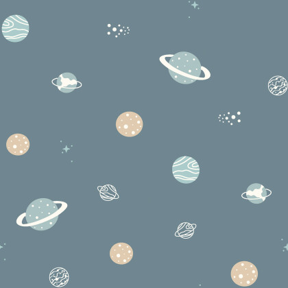 Baumwolljersey Planeten - indigo
