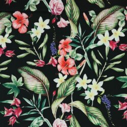 Polyesterjersey Hibiskusblüte - schwarz