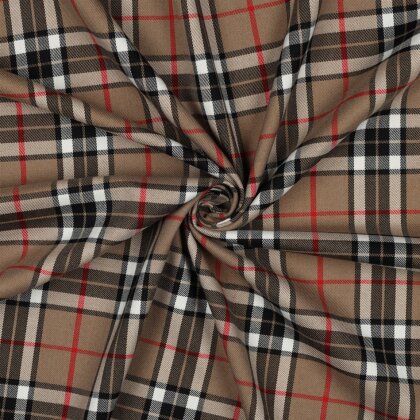 Gabardine Schottenkaro Stretch - kamel/schwarz/rot