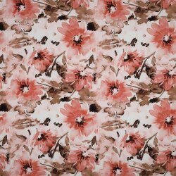 Viskose Popeline Korall Blumen - creme