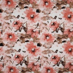 Viskose Popeline Korall Blumen - creme