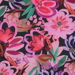 Baumwollsatin Digital Blumen - dunkelblau