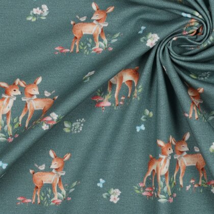 Baumwolljersey Organic Digital Reh - schattenblau