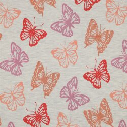 Baumwolljersey Melange Glitzer Schmetterlinge - creme meliert