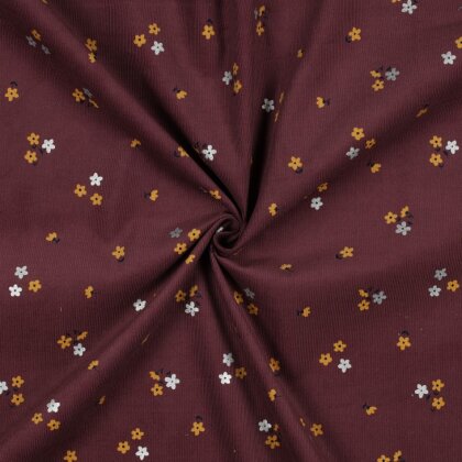 Feincord Glitzer Blumen - antikbeere