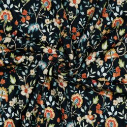 Rippenjersey Digital Blumen - dunkelblau
