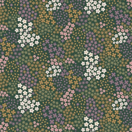 French Terry kleine Blumen - dunkelgrün