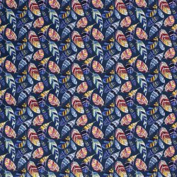 0,8 Meter - Softshell Digital bunte Federn petrol