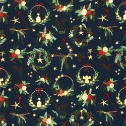 Baumwollpopeline Foliendruck Weihnachtsdeko - dunkelblau