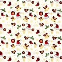 Baumwollpopeline Foliendruck Weihnachtsmütze - creme