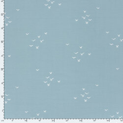Baumwolljersey kleiner Vogelschwarm - hell jeansblau