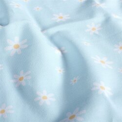 Baumwolljersey Margeritenblüten - hellblau