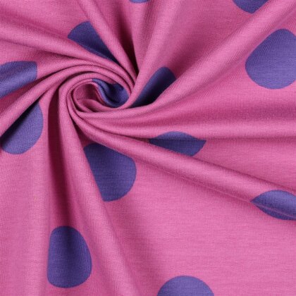 French Terry grosse lila Punkte - rosa