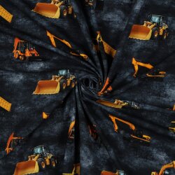 Baumwolljersey Digital Baufahrzeuge - dunkel jeansblau