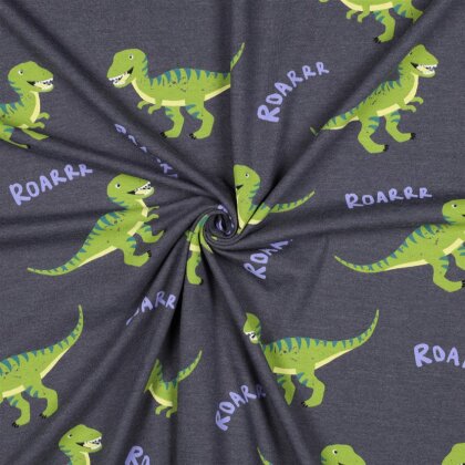 Baumwolljersey Dinos - indigo meliert