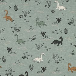 Baumwolljersey Melange Wasser Dinos - altmint meliert
