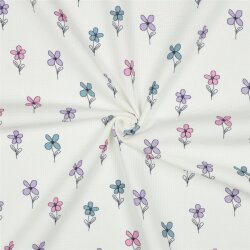 Waffeljersey süsse Blümchen - creme/petrol