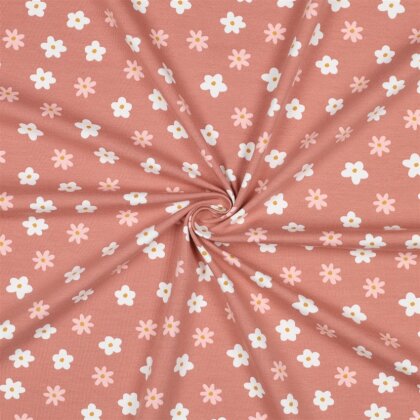 Baumwolljersey Bio~Organic Blumen - dunkelaltpink