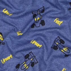 Baumwolljersey Rennwagen - blau meliert