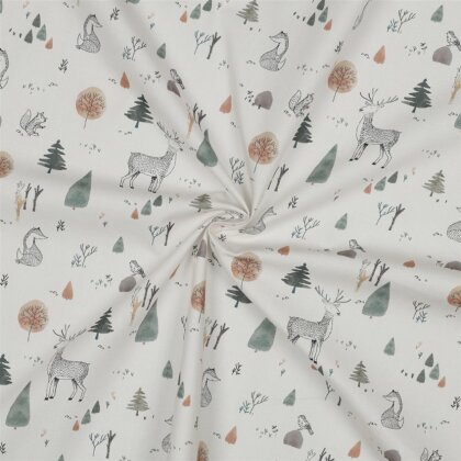 Baumwollpopeline Digital Waldtiere - creme