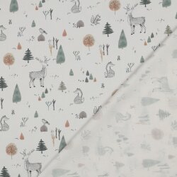 Baumwollpopeline Digital Waldtiere - creme